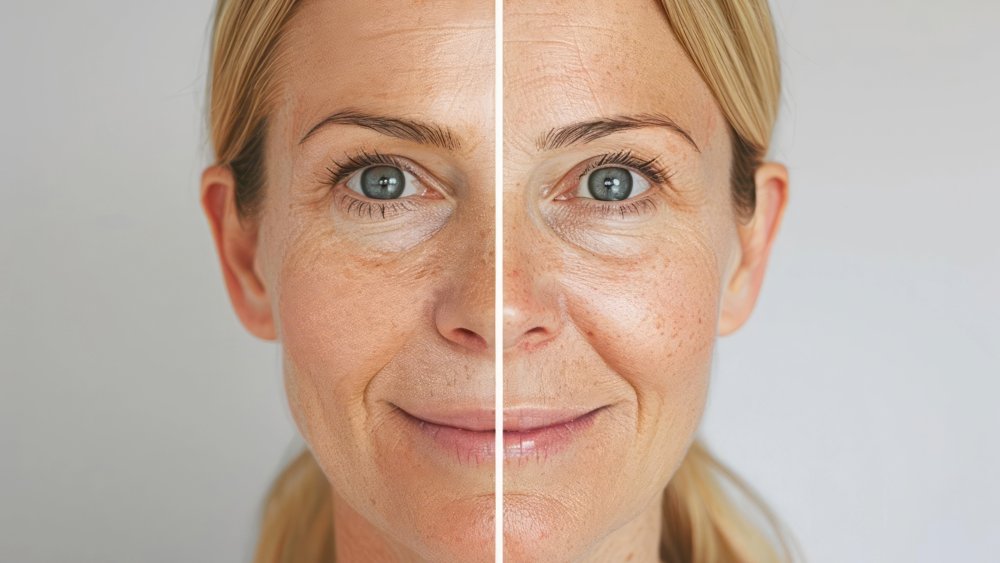 Woman receiving non-surgical nose filler treatment administered by a professional in a clinical setting.